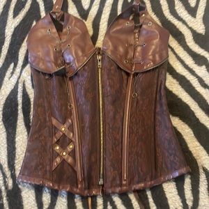zip up faux leather zipper detail corset halter top
